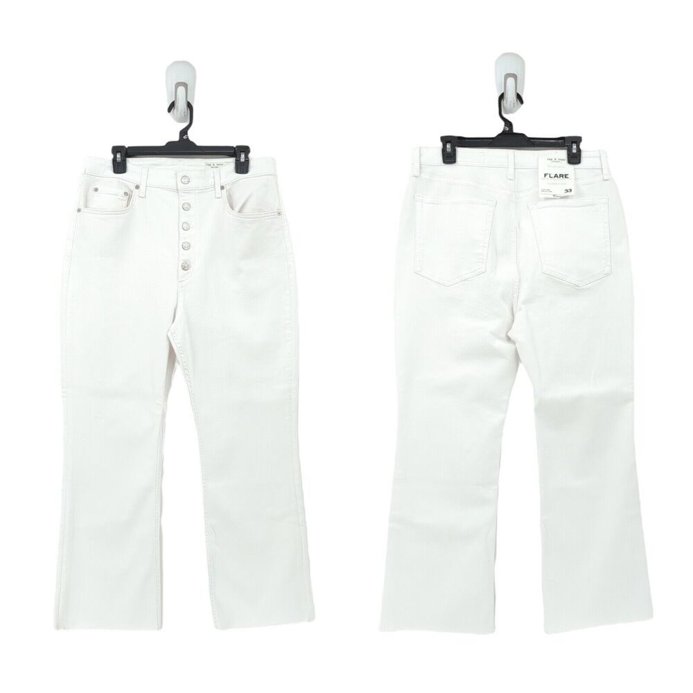 Rag & Bone Women 33 Casey Jeans Optic White High Rise Flared Denim Ankle NEW